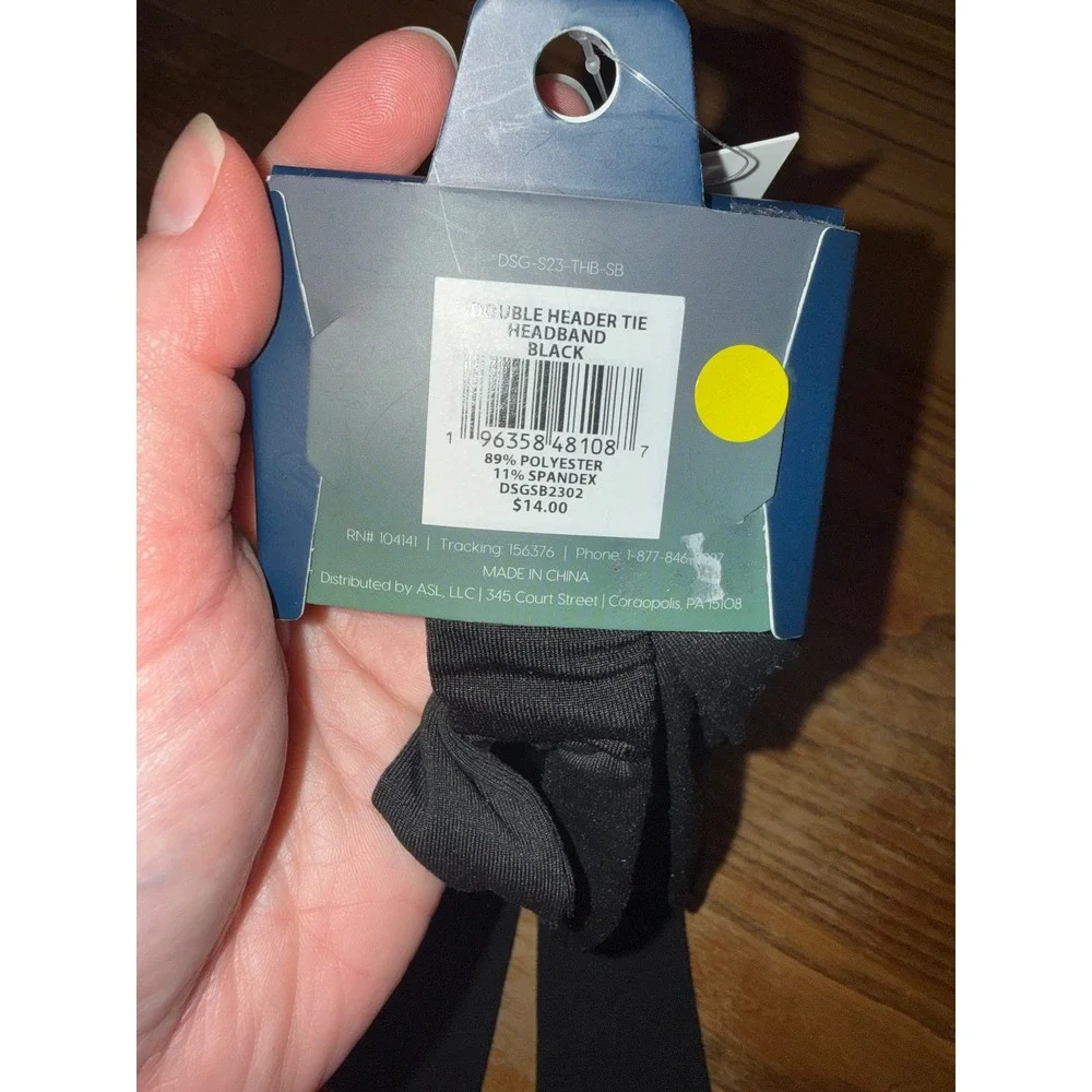 DSG Double Header Tie Headband Black Athletic Sports Hair Wrap‎ DSGSB2302 NEW